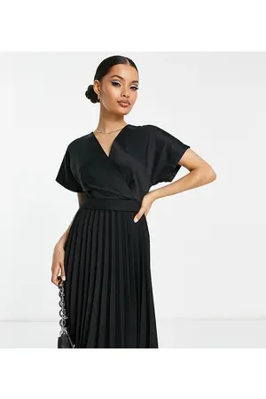 Closet Wrap front pleated midi skater dress in