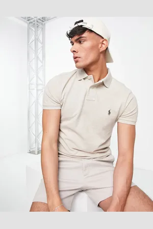 Ralph Lauren Icon logo slim fit pique polo in beige marl