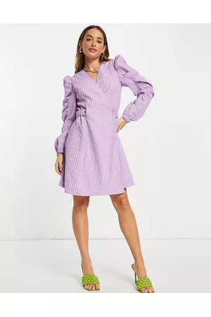 SELECTED Women Evenings Dresses - Femme textured mini dress with waist detail in lilac