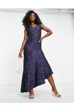 Closet Women Asymmetrical Dresses - Asymmetric flower detail dress in purple