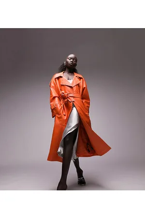 Orange leather trench clearance coat