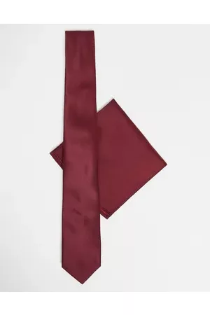 ASOS Satin slim tie and pocket square in burgundy