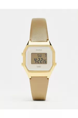 Casio LA680 leather band gold plated watch in nude and gold