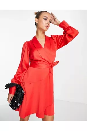 Closet Satin wrap tie mini dress in