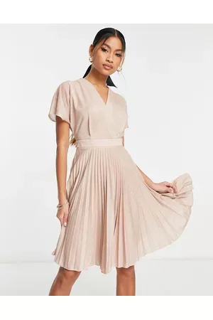 Closet Wrap front pleated mini dress in metallic rose