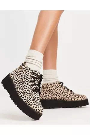 Kickers Kick Hi stack boots in leopard print