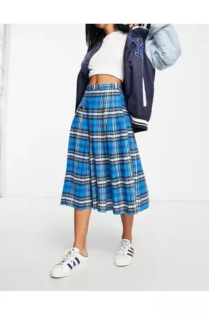 ASOS Pleated midi kilt skirt in blue check