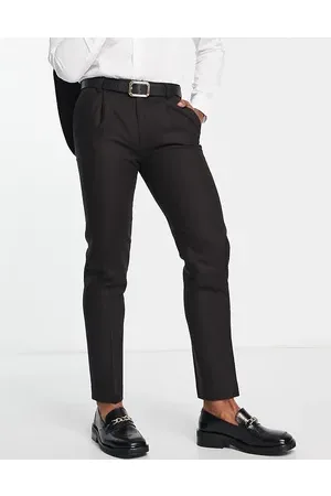 Noak British lambswool slim suit trousers in herringbone