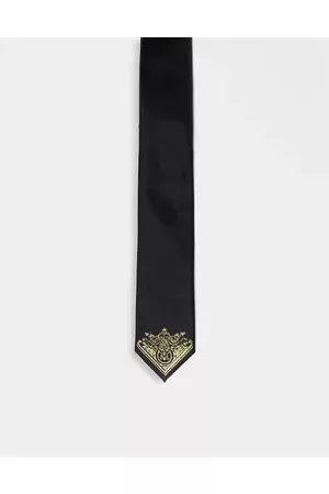 ASOS DESIGN Men Neckties - Tie with gold metallic detail in black