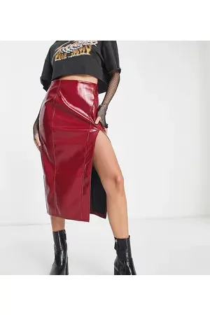 ASOS Women Midi Skirts - ASOS DESIGN Petite vinyl midi skirt with split detail in