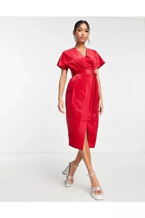 Closet Women Midi Dresses - Kimono sleeve velvet midi dress with wrap tie in