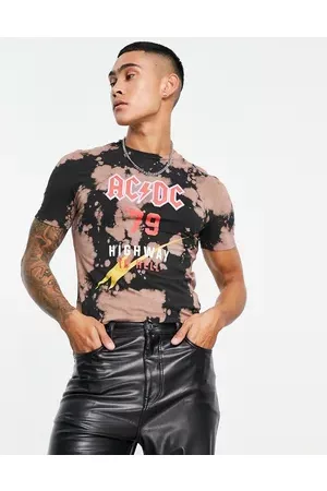 ASOS Muscle fit cropped t-shirt with ACDC print in tie dye