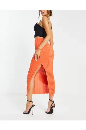 Pretty Lavish Lightweight knit midi skirt co-ord in orange