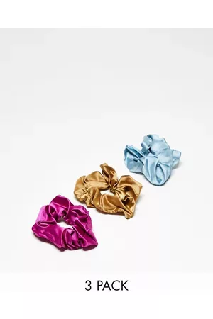 Liars & Lovers Liars and Lovers 3 pack satin scrunchies in brown, pink and blue