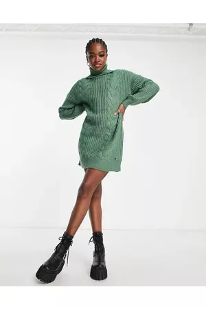 Noisy May Roll neck cable knit mini jumper dress in