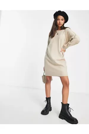 Pimkie Long sleeve knitted mini dress in sand
