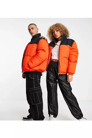 Fila Jackets - Colour blocked puffer jacket with logo in orange