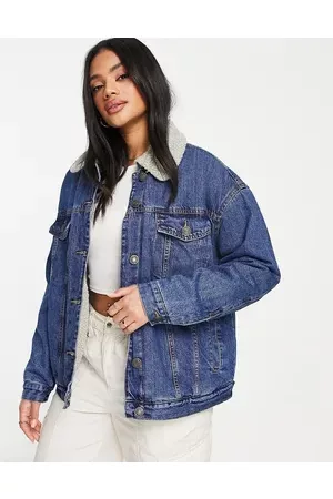 Urban classics Women Denim Jackets - Oversized sherpa denim jacket in wash