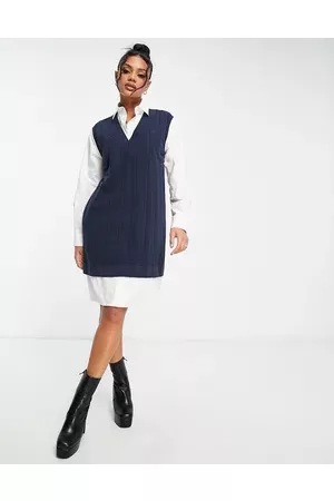 Fred Perry Knitted panel shirt dress in and navy