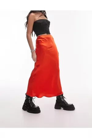 Topshop Satin bias midi skirt in bright