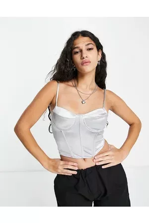Pimkie Cropped satin corset top in ice