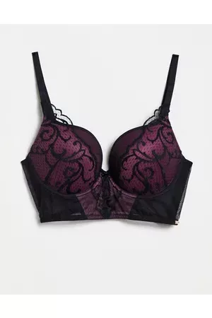 Gossard Women Underwired Bras - VIP Indulgence padded underwired longline bra with lace trim in black and burgundy