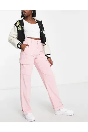 Bershka drawstring waist cargo trousers in dusty pink