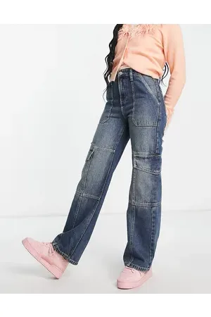 Miss Selfridge Cargo wide leg jean in dark vintage wash
