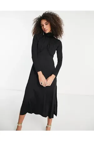 & OTHER STORIES Satin high midaxi dress with drape chest detail in
