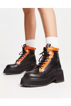 Shellys Aster chunky combat boots in and orange