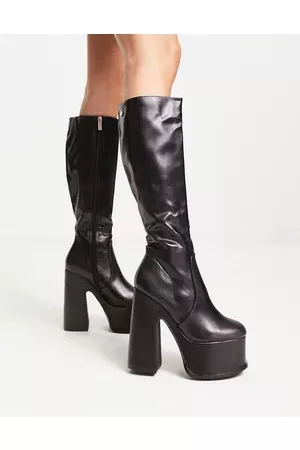Shellys Women Knee High Boots - Corrs platform knee boots in stretch