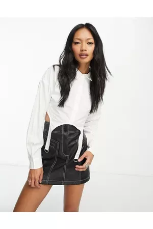 ONLY Neon & Nylon suspender detail cropped shirt in