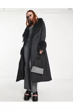 Urban Code Urban Code longline trench coat with faux shaggy fur collar in