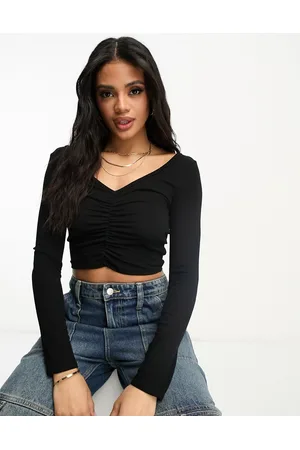 ASOS 4505 yoga ruche front long sleeve cropped top