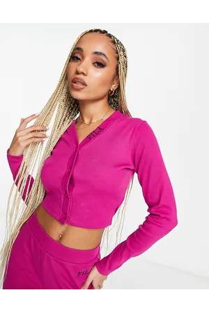 Fila Ribbed cardigan co-ord with logo in pink