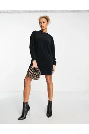 Urban classics Rib velvet long sleeve jumper dress in