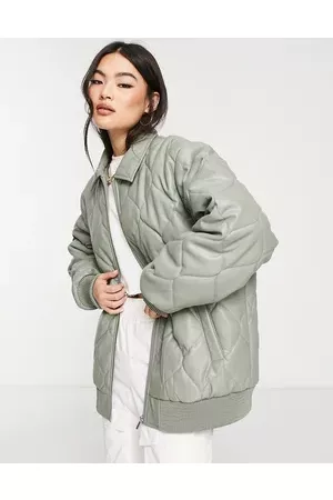 Urban Code Urban Code faux leather bomber jacket with diamond quilt in sage