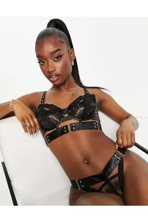 Hunkemöller Occult non padded lace bra with PU strapping and hardware detail in