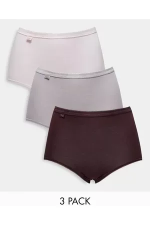 Sloggi Basic Maxi high waist cotton 3 pack knickers in plum, cream and pink
