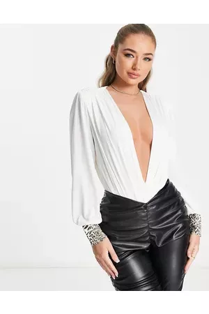 Forever Unique Plunge blouse with contrast cuff in