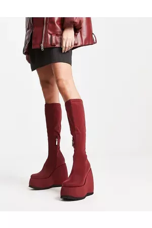 Shellys London Shelly's London wedge knee boots in stretch scuba