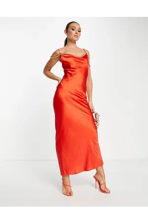 Rare Fashion London embellished satin cami maxi dress in burnt