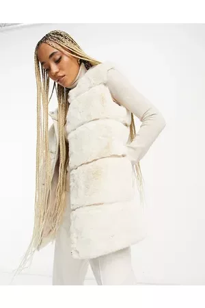 Urban Code Urban Code faux fur longline gilet with faux leather panels in cream