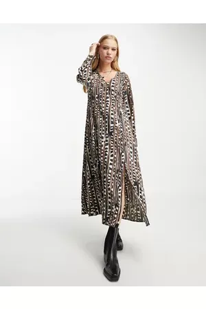 Object Long sleeve midi dress in abstract print