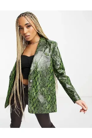 Forever Unique Women Blazers - PU blazer in green snake
