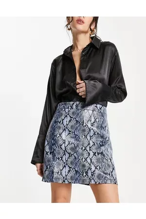 Forever Unique High waisted PU skirt in blue snake