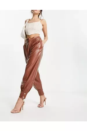 Forever Unique PU high waisted trouser coord in tan