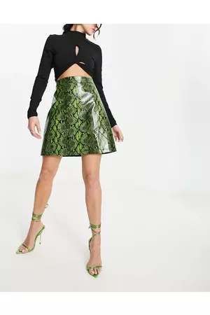 Forever Unique High waisted PU skirt in green snake
