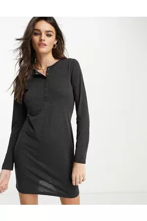 French Connection Button front jersey mini dress in charcoal