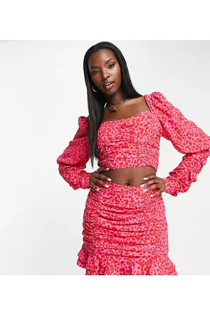 Collective The Label Exclusive ruched frill mini skirt co-ord in pink and red leopard print